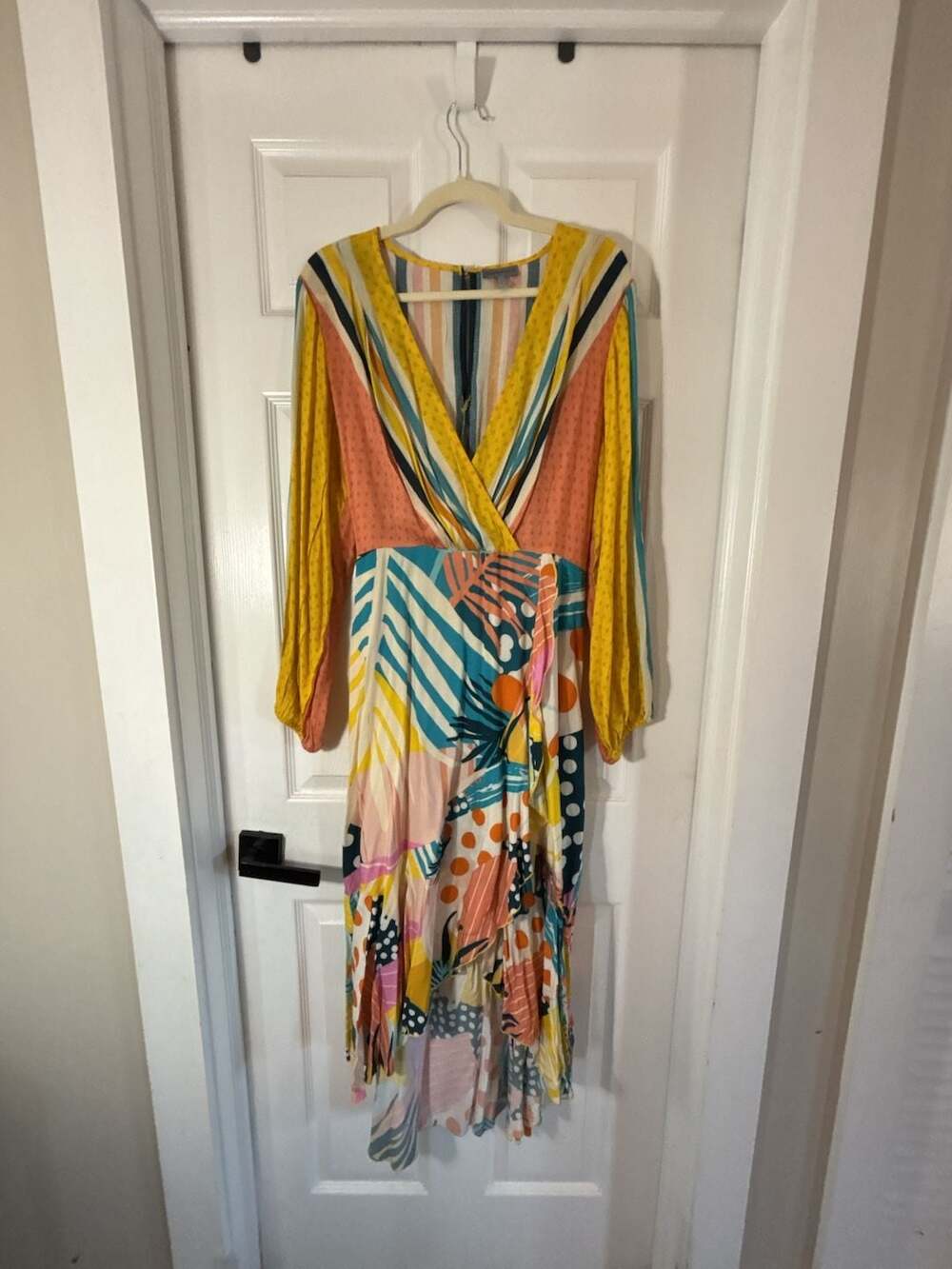 Anthropologie Conditions Apply Yellow Multi-Print Wrap Maxi Dress